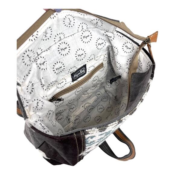 NEW Myra Tapestry & Leather Cowhide Hair BACKPACK HANDBAG 12x13" Purse Isabella - Picture 5 of 14